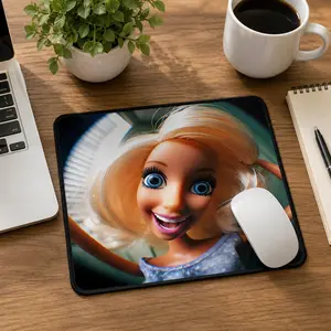 Wide Angle Doll Face Mouse Pad, Funny Desk Mat, Cute Office & Gaming Accessory