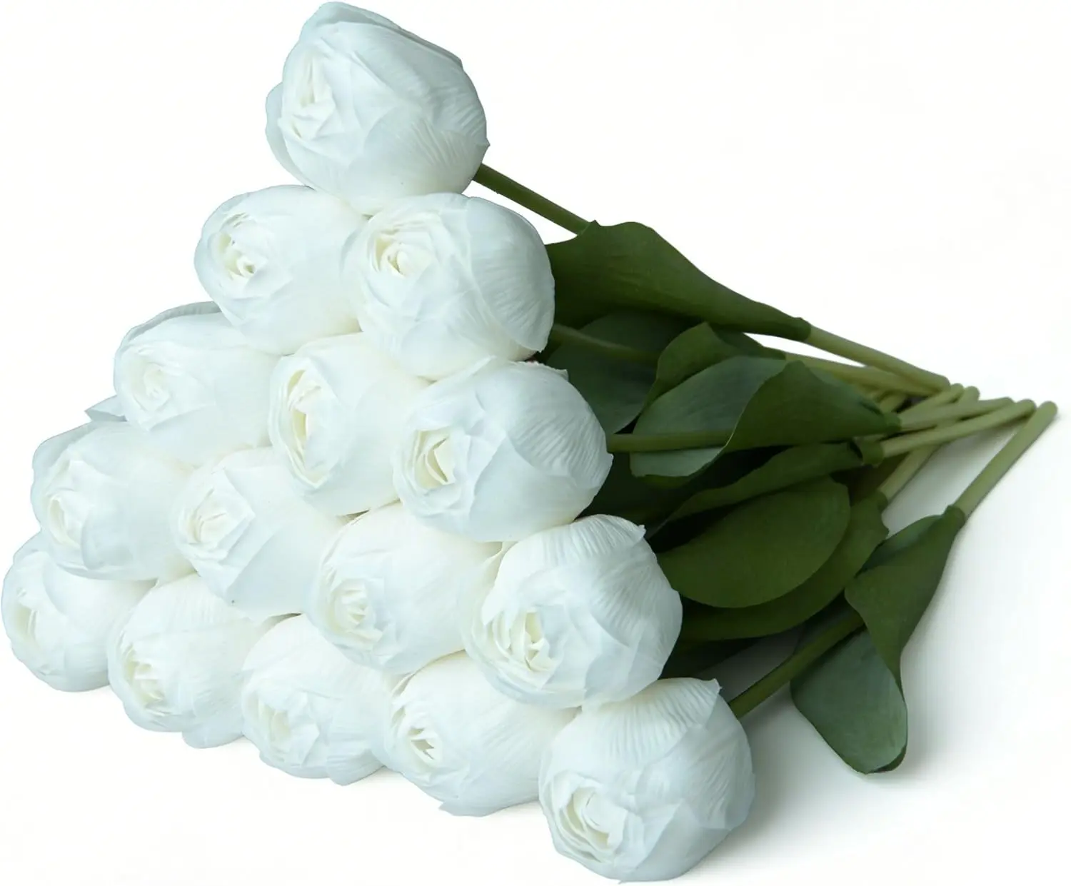 15 Pcs Fake Tulips Real Touch Artificial Flowers PU Faux Tulip Stems 16 Inch for Mom Spring Wedding Home Party Decorations (White)