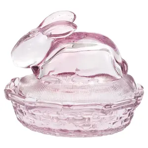 Pink Bunny Glass Covered Dish