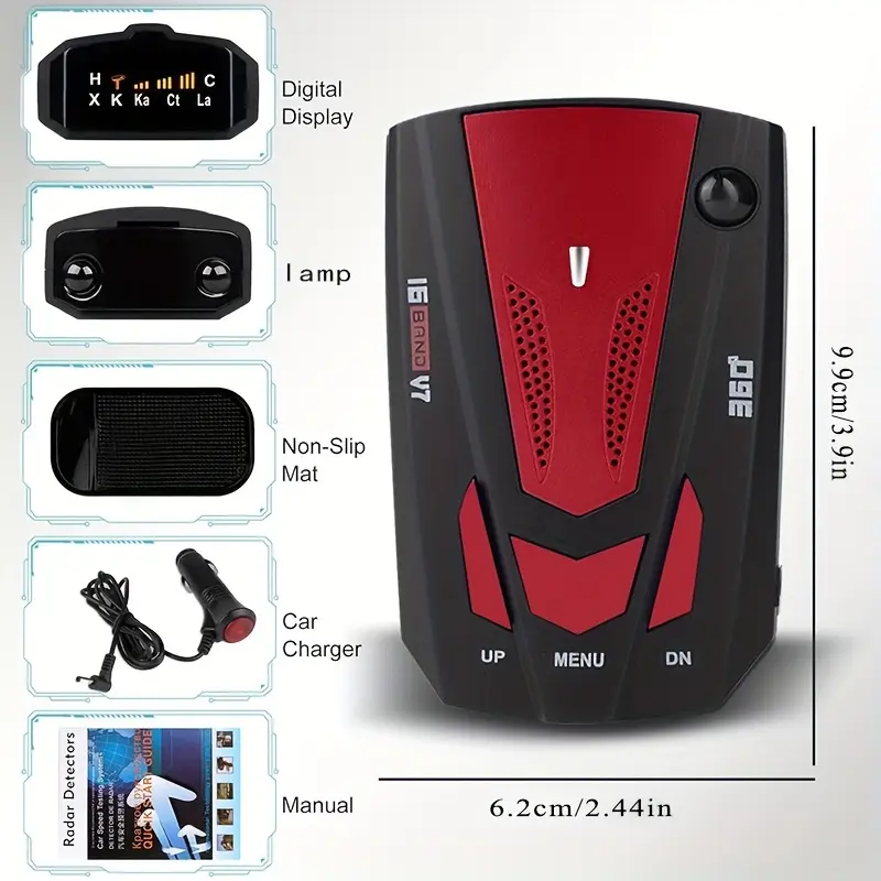 16-Band 360°     Speed Radar Detector with OLED Display - Full-Frequency Detection, No Battery Needed, Compact Design for Motorways & High-Speed Areas, Traffic Safety Tool|     Modern Vehicle Accessory|     Highquality Electronics, Radar Speed Detector