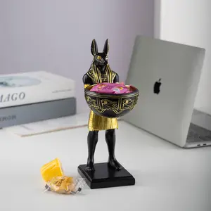 Egyptian Anubis Resin Craft Decorative Figurine Statue, Home Office Desktop Storage Organizer, Unique Egyptian Art Collectible Gift Idea
