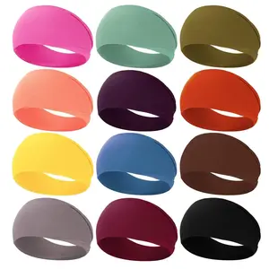 12 Pack Wide Non Slip Workout Headbands, Soft Elastic Sweat Wicking Bands for Yoga Running Gym