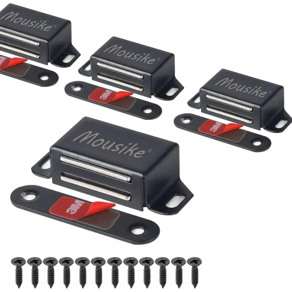 4-Pack Small Black Stainless Steel Cabinet Magnets, 30lb Strong Magnetic Latches for Kitchen Cupboards, RV Wardrobes, Steel Closet Doors & Drawers, Bathrooms