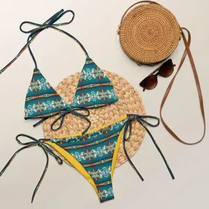 Baha Ranch Yeehaw Teal Aztec String Bikini