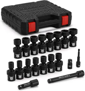 19PCS 1/2" Drive Standard Universal Impact Socket with Extension Bars and Adapters Set, 6 Point, Metric, 10mm - 24mm, Ext. Bar, 1/4"-1/2" Drill Adapter