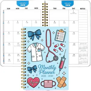 January 2026 - December 2030, 5-year monthly planner, nurse-themed cover design notebook, yearly calendar planning, monthly tabs, 60-month calendar, 5.5 inches x 8.3 inches, 71 sheets/142 pages thickened paper, elastic cover, durable double-wire spiral bi