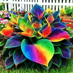 800pcs Large-Leaf Rainbow Variegated Hosta Seeds Four-Season Foliage Viewing Easy to Survive & Maintain Home Gardening Seeds