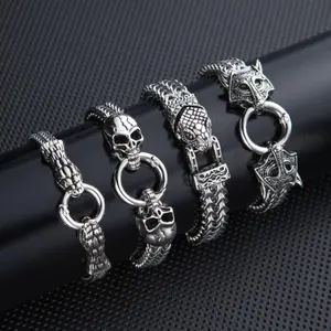 2026 Trending Men's Retro Punk Stainless Steel Bracelet with Snake, Beast & Skull Designs, Ideal Valentine's Day Gift for Him