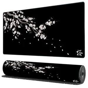 Large Japanese cherry blossom design gaming mouse pad, Desk pad, non-slip and washable rubber base, suitable for computers and office decoration, an ultra-long computer accessory, the preferred gift for gamers, decoration for study and work area