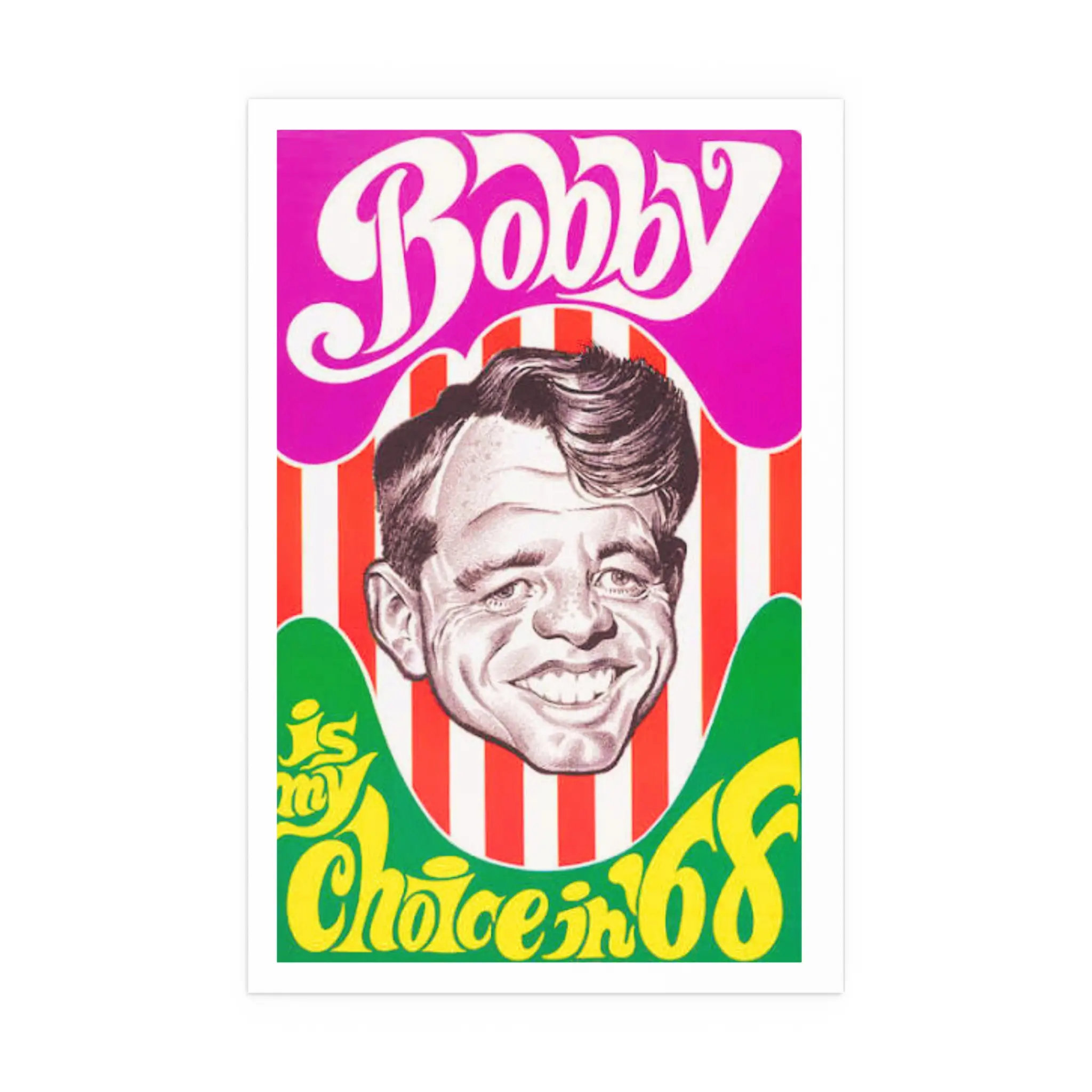 Bobby is the Choice in ‘68 Vintage Robert F Kennedy RFK 1968 Presidential Election Campaign Poster Print Retro 1960s Pop Art Bobby Kennedy Wall Art Home Decor Indoor/Outdoor Water Resistant Silk Posters Artistic Room Decoration