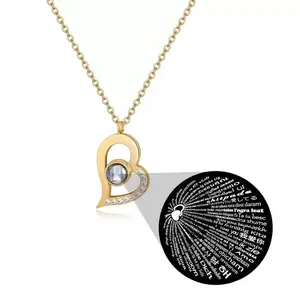 100 Languages "I Love You" Projection Heart Necklace - Premium Alloy Personalized Pendant, Hidden Statement Novelty Necklace, Romantic Valentine's Day Gift for Girlfriend, Personalized Pendant Necklaces, Statement Novelty Necklaces