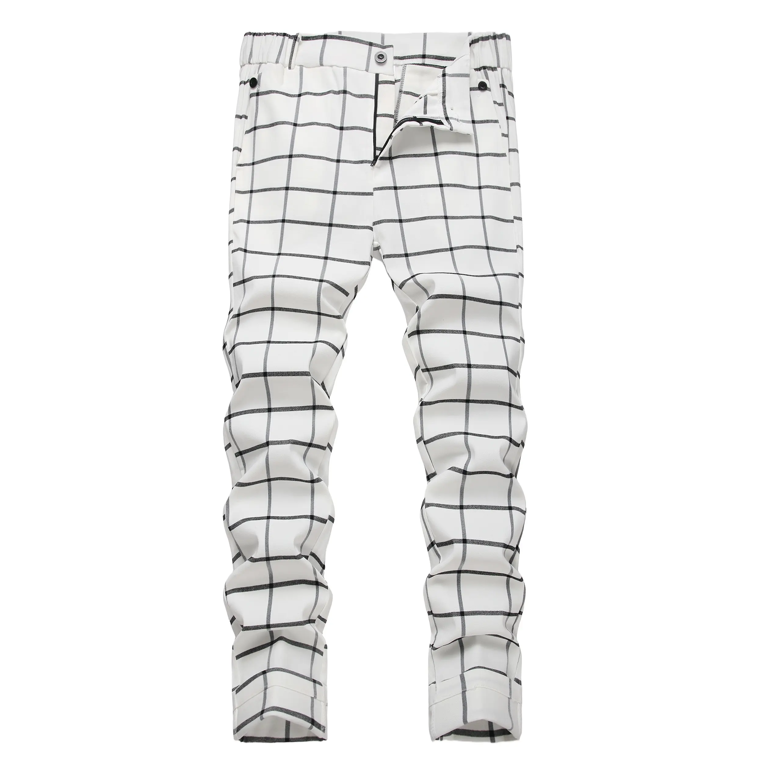 JUNBAOSS Men's Slim Fit Stretch Dress Pants Plaid Skinny Pants for Men, Straight Leg Fashion Comfort Flex Waist Pants, Men's Casual Business Golf Dress Chinos Pants summerwins