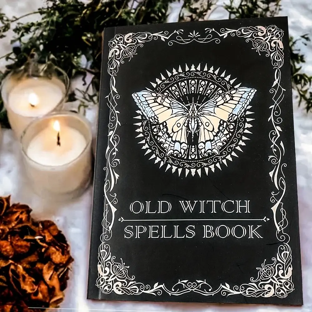 Old Witch Spells Book, Intricate Cover Art Book with Butterfly Design, Mystical Spells Book for Witches and Enthusiasts, Witchcraft Book
