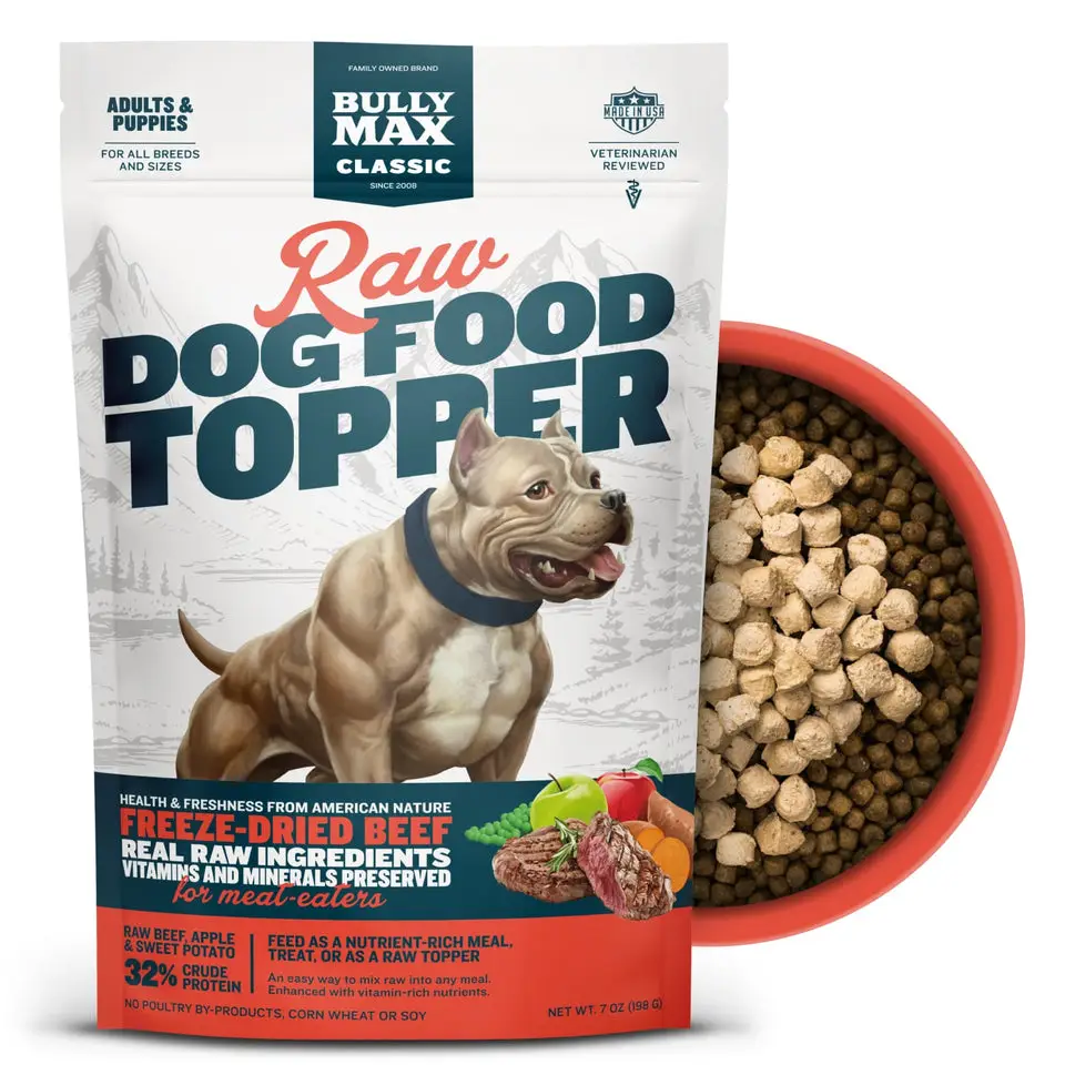 Bully Max Freeze-Dried Raw Dog Food Toppers Beef Flavor for Lean Muscle Growth with Real Beef and Beef Liver, High in Protein & Amino Acids