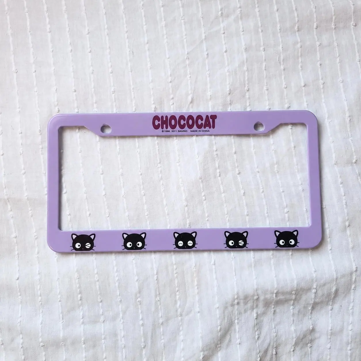 Chococat License Plate Frame Lavender Purple Aluminum Car Tag Cover Holder