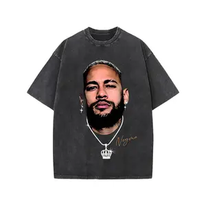 Vintage Washed Black "Soccer Player Portrait Graphic" T-Shirt, Retro Streetwear Oversized Cotton Crew Neck Unisex Tee