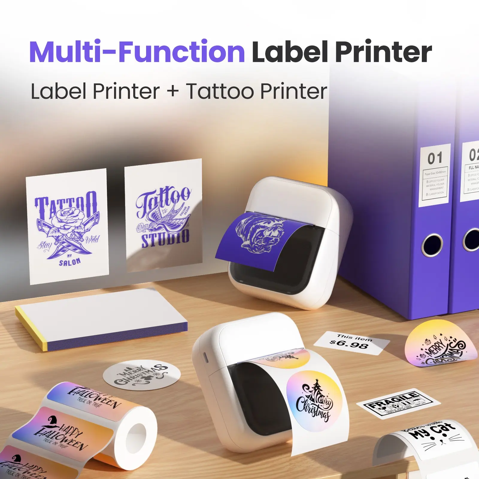 Mini tattoo template printer, Tattoo transfer printer, a portable temporary tattoo machine designed for artists and beginners, capable of printing any design, affordable, ideal for gift-giving and creative projects, compatible with iOS and Android