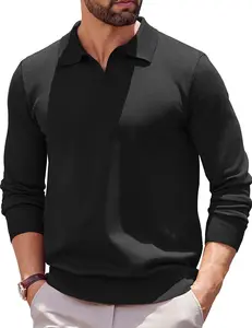 Coofandy Men's Long Sleeve Knit Polo Shirt - Lightweight Ribbed Pullover Sweater