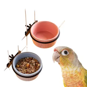 Mini hamster food basin, gold bear, parrot food utensils, hanging basin, ceramic small pet bowl, anti-turning pet supplies