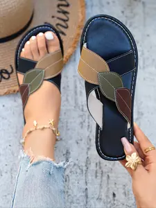 Women's Summer Cross Leaf Design Flat Shoes, Comfortable Walking Flats for Parties & Outdoor Activities, Casual Ladies Footwear