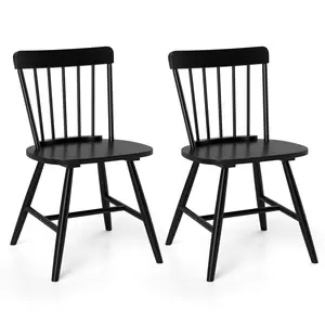 COSTWAY - Farmhouse Kitchen Chair Set of 2 with Rubber Wood Frame-Black