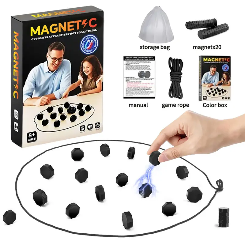 Magnetic Strategy Game with 20 Full-Size Stones & Rope, Portable Family Board Game Gift, 2 Player Tabletop Game for Travel, Party, Indoor & Outdoor Play, Christmas & Holiday Fun