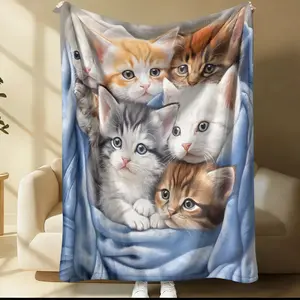 Cute Cat Pattern Blanket, Soft Comfortable Throw for Home Office Travel, Warm Nap Blanket, Room Decor, Perfect Gift Choice