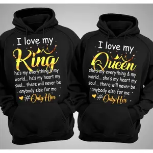 I Love My King Queen Couple Matching Shirt Graphic Couple Hoodies Casual Fleece Fabric Pullover for Women for Men, Menswear Cotton Unisex Apparel Day