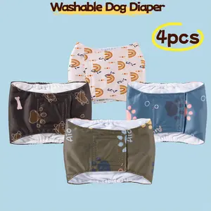 4pcs Washable Dog Diapers, High Absorbency Male Dog Nappies, Reusable Belly Pads for Incontinence and Puppy Training, Multiple Sizes, Pee Pads