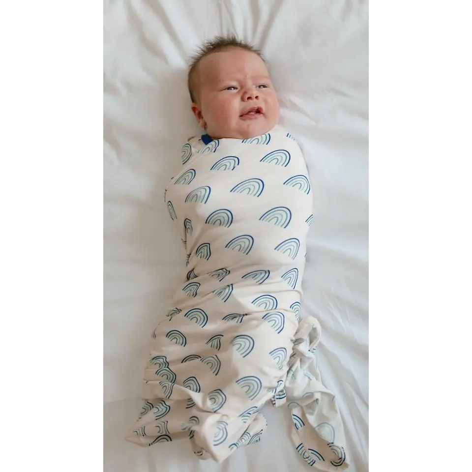 Infant Swaddle in Blue Rainbows