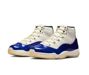 Sail White Deep Royal Blue Patent Leather High-Top Retro Basketball Shoe | White Blue Colorblock Streetwear Sneaker