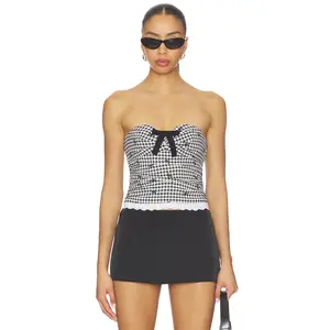 MAJORELLE Emilia Top in Black & White Gingham