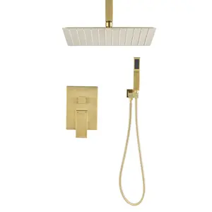 Ceiling-Mounted Rainfall Shower Kit with 12-in Rainfall Shower Head, Handheld Spray, American Pipe Compatibility, Easy-Mount Design, Natural Rain Experience, Self-Clean Feature