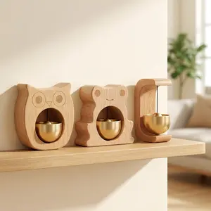 Aesthetic Faux Wood Entry Doorbell Japanese Zen Style Brass Bell Creative Owl Frog Shape Shop Entry Alarm Hanging Ornament Minimalist Home Decor Housewarming Gift Idea Healing Sound Doorbell No Wiring Needed Handcrafted Finish Refrigerator Magnet Chime