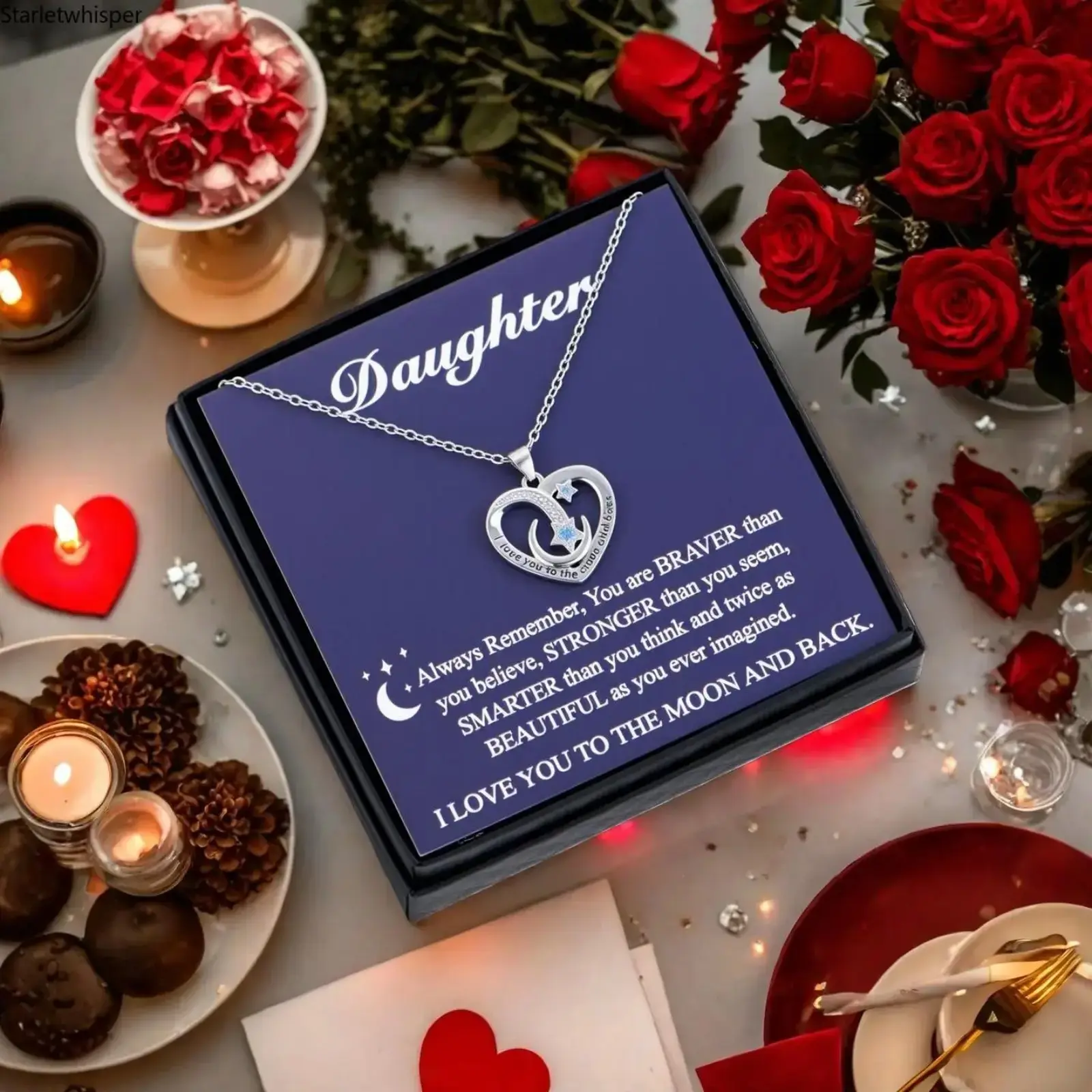 1Pc "To My Daughter" Heart Moon Star Pendant Necklace, Stainless Steel Jewelry for Women, Perfect 18th Birthday Coming of Age Gift from Parents, Includes Gift Box & Card for Christmas & Graduation