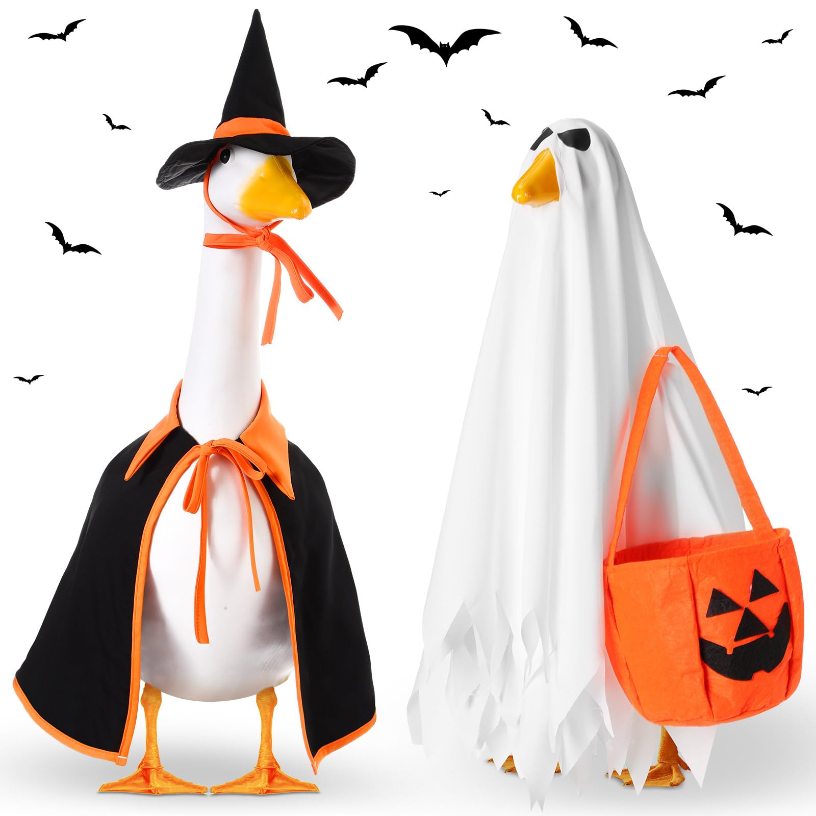 2 Sets Halloween Porch Goose Outfit fit 23 inch Goose, Lawn Porch Goose Clothes Clothing Fall Halloween Outfit for Outdoor Patio Yard Lawn Art Decoration