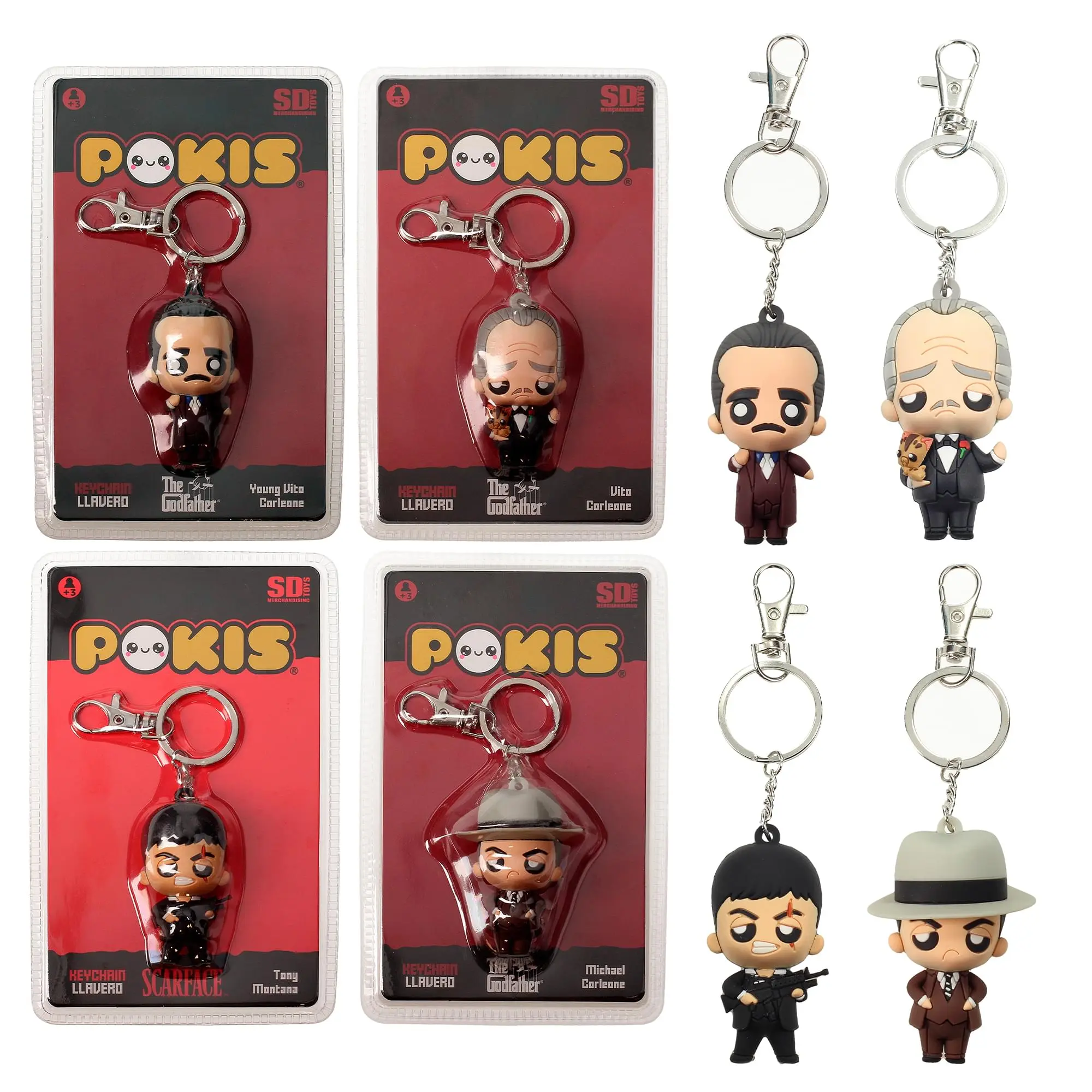 Godfather & Scarface Character 2-Inch Pokis Keychain Assortment, Collector's Edition, Case of 12 - For Fans of Classic Films, Memorabilia Collectors, Choking Hazard Small Parts