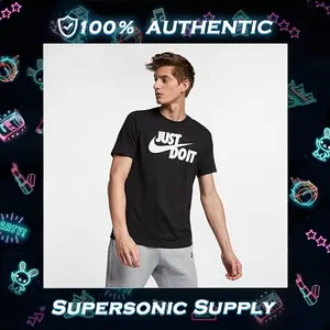 [Nike] Vintage "Just Do It" Essential Tee - Heavyweight Cotton Crewneck for Streetwear/Gym, Machine Wash Classic Fit，Black