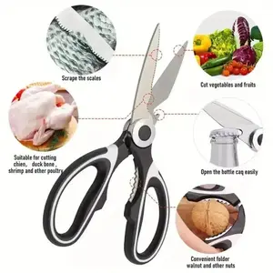1pc Heavy-Duty Premium Sharp Stainless Steel Kitchen Scissors, Multi-Purpose Cooking Shears for Food, Meat, Bones