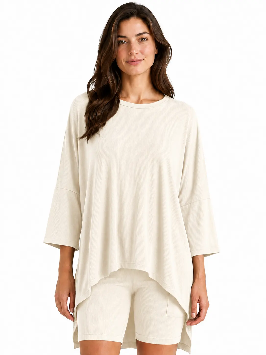 TexTale Women’s 「1×1 Rib knit」 Lounge Set Crewneck Drop Shoulder 2 Piece Outfit