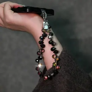 Y2K Gothic Crystal Phone Charm, Anti-Drop Bling Beaded Wrist Phone Lanyard, Grunge Aesthetic Phone Accessory for Women & Girls Uk, Phone Wrist Strap, Smartphone Accessories