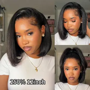 Recool Hair Ready To Go 3 In 1 Half Wig Kinky Straight Bob Wig/Yaki Body Human Hair Wig With Drawstring Minimal/No Leave Out Upgrade Wigs for Black Women No Sew in No Glue Glueless Clip In Half Wig#DealsForYouDays