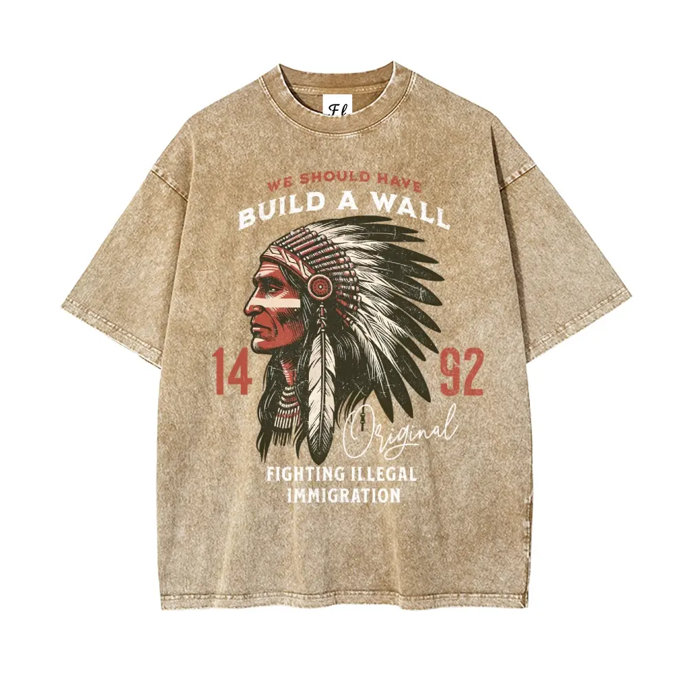 Native American Chief 1492 S~5XL Oversize Unisex Washed T-Shirt for Women and Men's Unisex Fit Batik Cotton Oversize Streetwear Menswear  Super Soft Pre-Shrunk