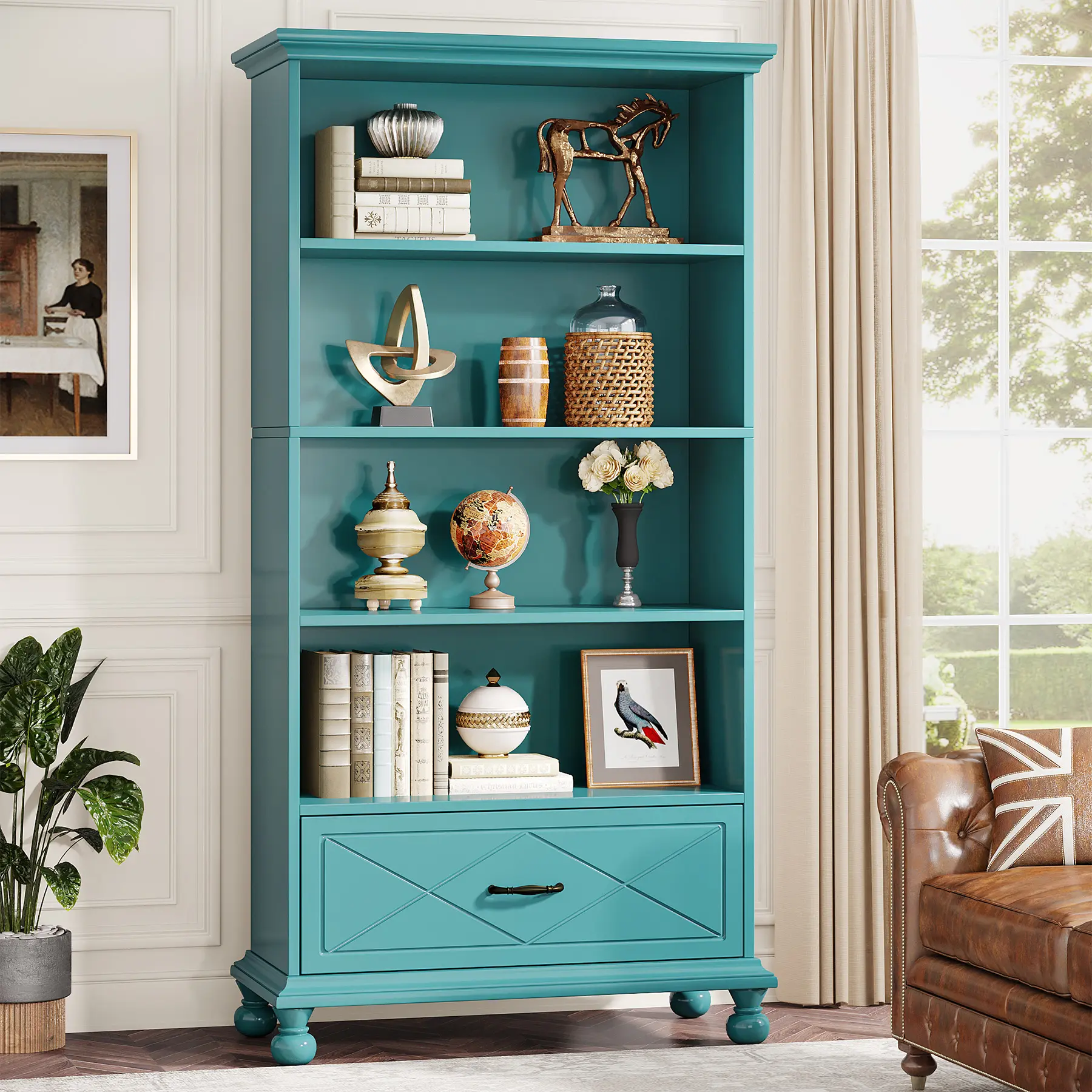Tribesigns 6 Tier Bookcase with Drawers and Solid Wood Legs Floor Stand for Home Office Tribesigns 6 Tier Bookcase with Drawers and Solid Wood Legs Floor Stand for Home Office