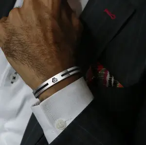 B115- Men’s Bangle Silver Bracelet, Viking Logo!