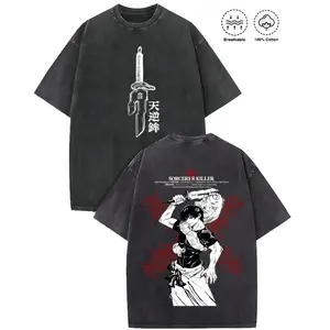 Sorcerer Killer Toji Inspired Vintage Washed T Shirt 100% Cotton Anime Graphic Tee for Men Women Cursed Spirit Weapon Design Casual Summer Top Oversized Streetwear Gift for Jujutsu Kaisen Fans Dark Mercenary Apparel