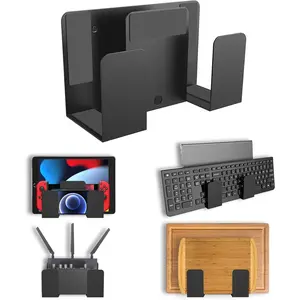 Black Universal Wall Mount Shelf Organizer for Laptop Keyboard Tablet Kindle Router Modem Cable Box, for Desk Side & Bedside Electronics Storage