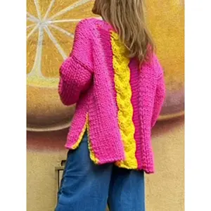 Women’s Plus Size Sweater Round Neck Pullover Top, Classic Colorblock Striped Fashion Knitwear, New Fall Winter Casual Style