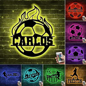 Metal Football Wall Neon Sign - LED Light with Name Customization, Weatherproof, Lightweight, Portable, Custom Football Name Sign Light Football