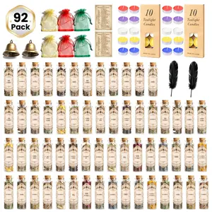 92 Pack Wicca Supplies Starter Kit - 30 Jars Herbs, 10 Colorful Candles, Scented Sachets, Feather, Bell, Guide Book | All-in-One Witchcraft Incense Kit for Beginners | Altar Home Decor, Rituals & Spellcasting Christmas New Year Party Gift party pack